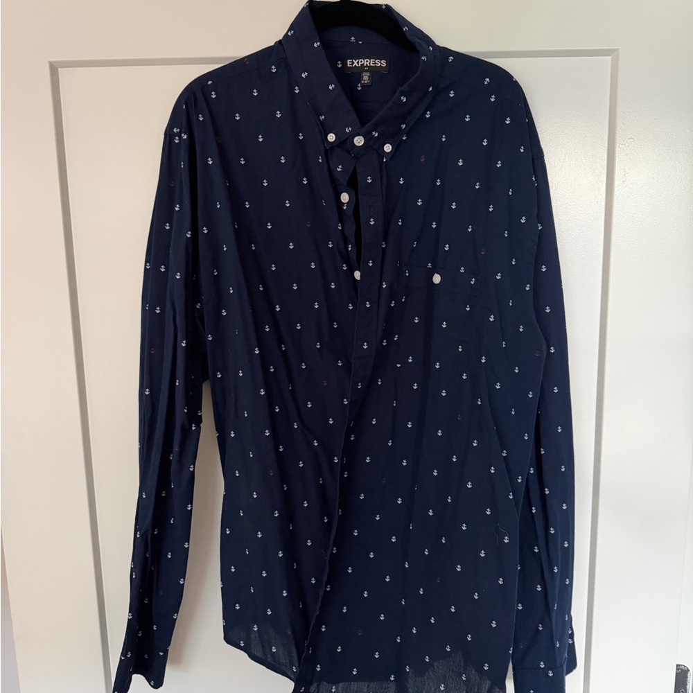 Express Men's Dark Blue Anchor Pattern Shirt